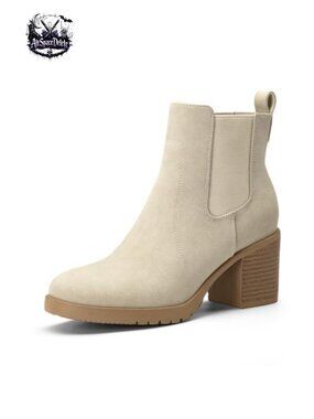 Women's Slip On Elastic Chelsea Ankle Boots Chunky Heel Faux Leather